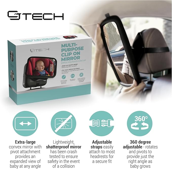 Baby Car Mirror with 360° Rotation – 9.8" Convex Shatterproof Mirror for Baby Safety with Extra Wide & Clear View, Rear-Facing Car Seat Mirror with Adjustable Straps, Valentine’s Day Gift