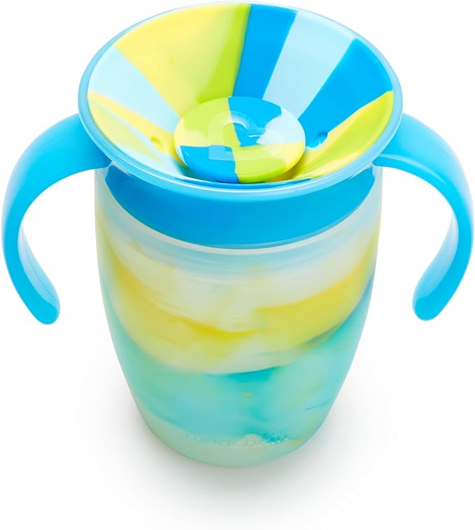 Munchkin® Miracle® 360 Trainer Sippy Cup with Handles, Spill Proof, 7 Ounce, Tropical Swirl, Blue/Multi