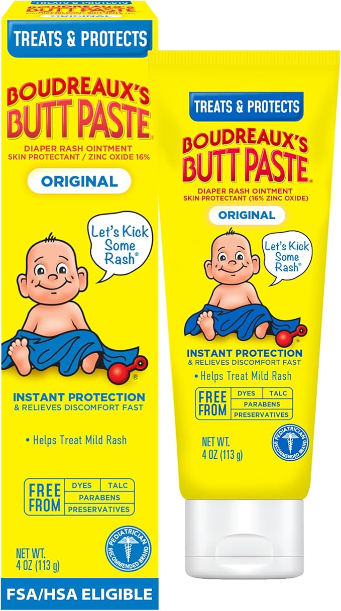Boudreaux's Butt Paste Original Diaper Rash Cream, Diaper Cream for Baby, Fast Relief from Mild Discomfort, Pediatrician-Recommended Brand, 4 oz Tube