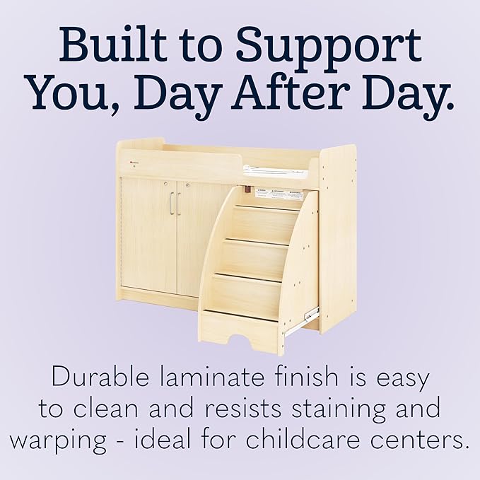 SafeStep Changing Table with Right Stairs - Durable Wood Changing Table with Stairs for Daycares, Preschools & Childcare Classrooms