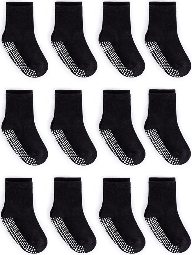ZAPLES Baby Non Slip Grip Crew Socks with Anti Skid Soles for Infants Toddlers Kids Boys Girls