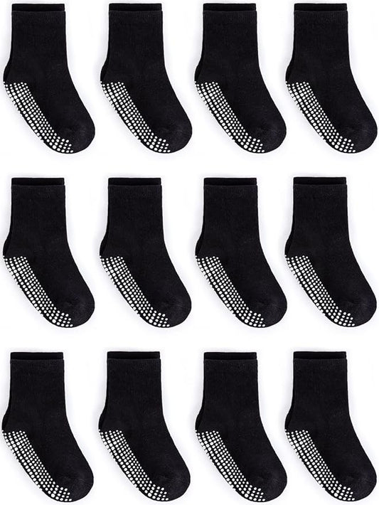 ZAPLES Baby Non Slip Grip Crew Socks with Anti Skid Soles for Infants Toddlers Kids Boys Girls