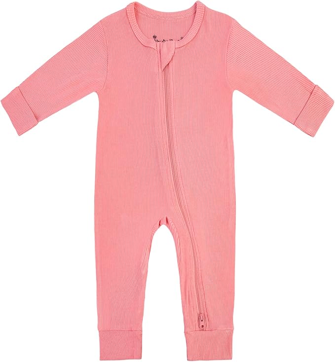 Jimonda Ribbed Rayon From Bamboo Baby Boys/Girls Sleepers, 2-Way Zipper Long Sleeve Footless Pajamas With Mittens Soft Pjs