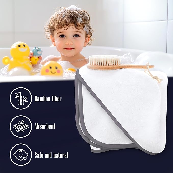 2 Pack Baby Bath Towel Rayon Made from Bamboo (White and Dark Grey, 37.5 x 37.5 Inch)