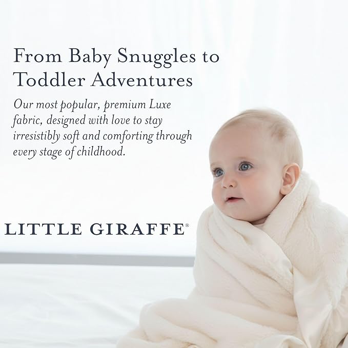 Little Giraffe Baby Blanket - Luxe Soft Blanket with Satin Trim - Baby Stroller Blanket - Newborn Baby Essentials & Baby Gifts - 29x35" - Cream