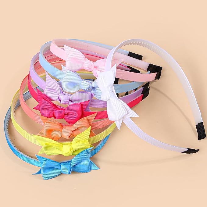 XIMA Mini Hair Bows Headbands for Girls,Cute Knoted Ribbon Bow with Head Band with Teeth for Kid Toddlers Children Teens Hair Accessories Pack of 15-A
