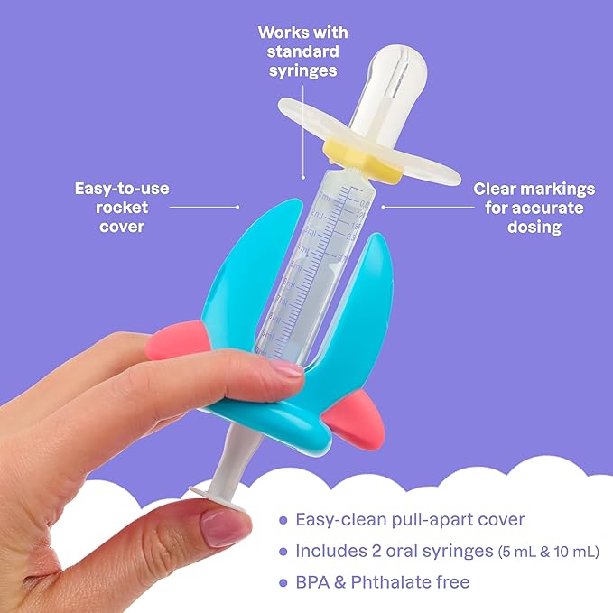 Medicine Dispenser, Rocket - Liquid Medication Syringe for Newborns, Infants, Babies & Toddlers - Baby Medicine Kit with Pacifier Attachment for Accurate Dosing