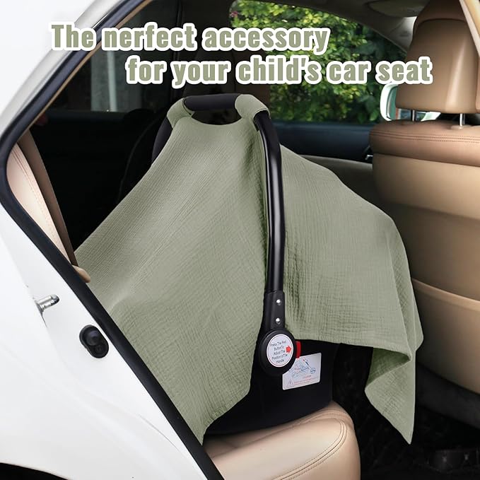 Metplus Muslin Car Seat Cover for Babies - Carseat Stroller Cover Infant Stroller Covers for Boys and Girls, Breathable & Lightweight, Fits Most Strollers & Baby Car Seats