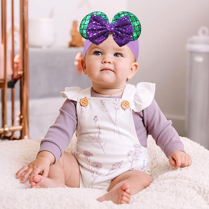 1PC Baby Girl Purple Mermaid Headband Mouse Ear Nylon Sequins Headband for Infant Baby Toddler Girls