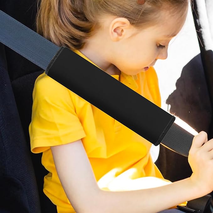 Car Seat Belt Pad Cover, 2-Pack Soft Car Safety Seat Belt Strap Shoulder Pad for Adults and Children, Suitable for Car Seat Belt, Backpack, Shoulder Bag(Black)