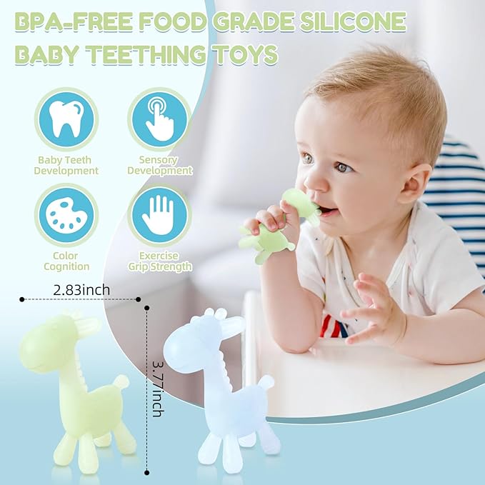 TYRY.HU Baby Teething Toys for Babies 0-6 6-12 Months,BPA Free Silicone Giraffe Teethers Toys, Soft-Textured Chew Toys, Montessori Sensory Toys for Boys Girls Teething Relief, 2 Pack