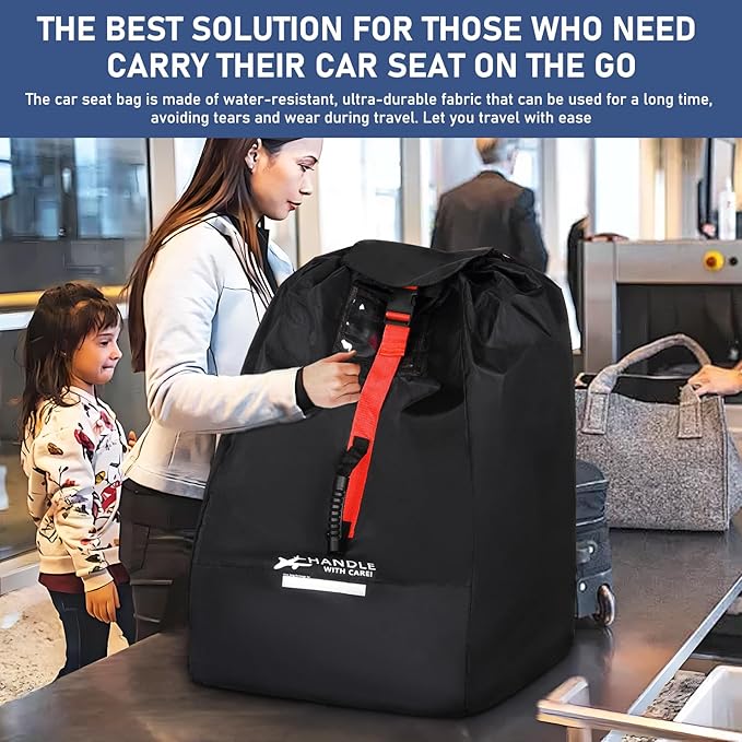 Car Seat Travel Bag for Airplane, Large Waterproof Car Seat Bags Fits Most Infant Car Seats, Convertible Car Seats, Booster Seats, Car Seat Bases, Adjustable Shoulder Strap