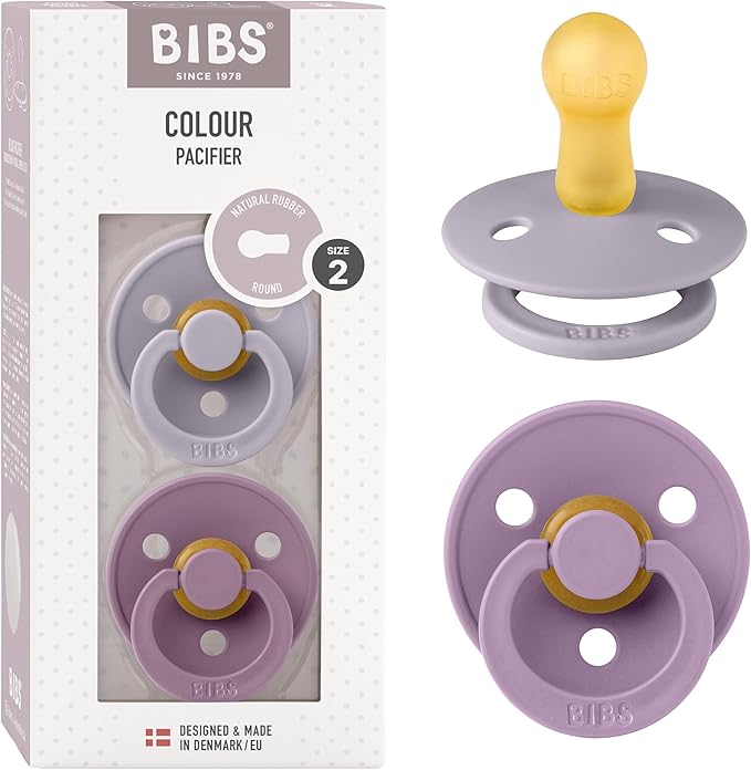 Bibs Pacifiers Color Collection, Set of 2 BPA-Free Latex Pacifiers Made in Europe, Round Nipple Baby Pacifier.
