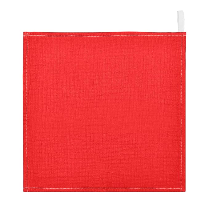 YETTASBIN Red Solid Color Muslin Baby Hand Washcloths, Soft Cotton Bath Face Towel, 4 Layers Extra Absorbent Feeding Burp Cloth for Newborn Infant Sensitive Skin, 5 Pack
