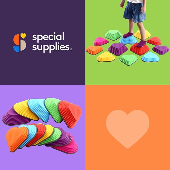 Special Supplies Stepping Stones for Kids Indoor and Outdoor Balance Blocks Promote Coordination, Balance, Strength Child Safe Rubber, Non-Slip Edging (Multi-Color, 12)
