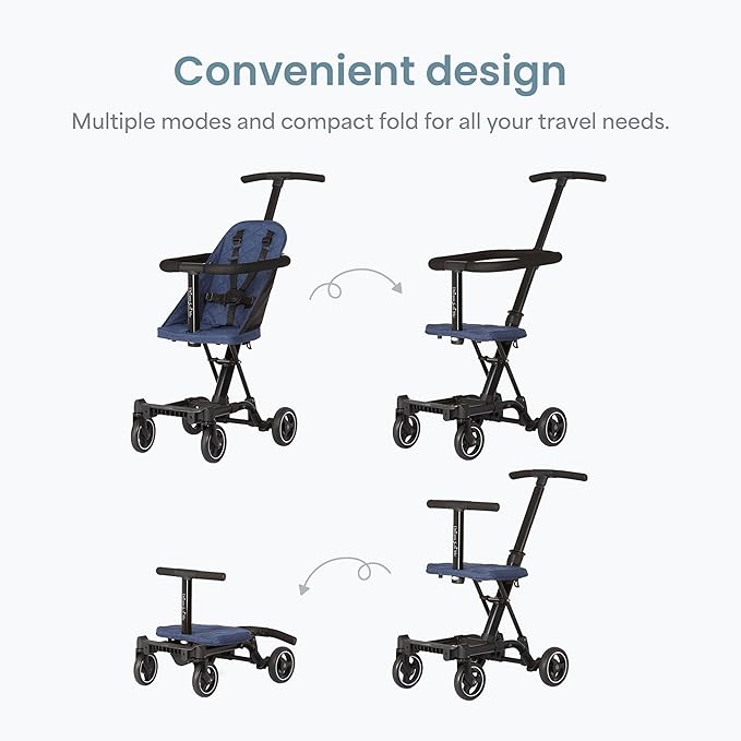 Dream On Me Coast Rider Travel Stroller, Lightweight & Compact Baby Stroller, Theme Park Approved, Book-Folding Design, Adjustable Handle, Soft-Ride Wheels, Converts to Rider & Scooter - Navy
