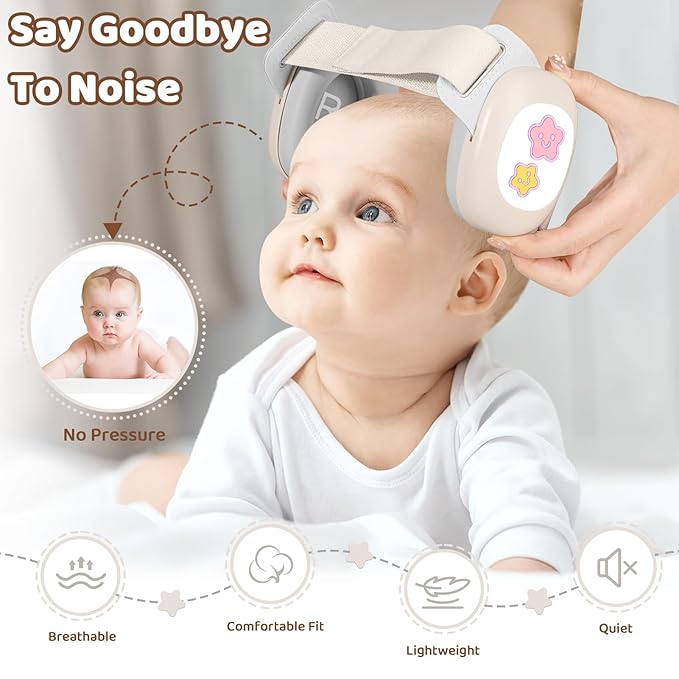 Baby Noise Cancelling Headphones,Infant Earmuffs with Star Pattern, Infant Ear Protection for Toddler 0-48 Months,Baby Travel Essentials for Airplane/Improves Sleep