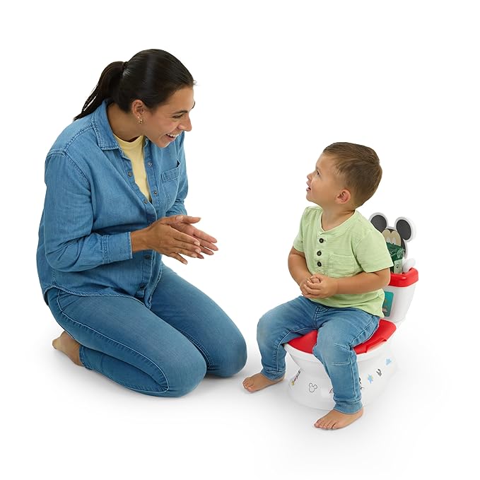 Bright Starts Disney Junior Mickey Mouse My Size Potty Training Toilet, Toddler Potty Chair with Flushing & Cheering Sounds, Removable Seat with Splash Guard & Handles, Ages 18+ Months, Up to 50 lbs