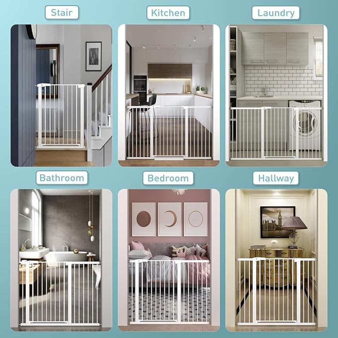 Fairy Baby 38" Extra Tall Baby Gate for Stairs Doorways, Extra Wide 54.4" to 59.8" Safety Dog Gate for House, Auto Close Pressure Mounted Easy Walk Through Pet Gate with Door, White