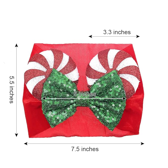 Christmas Mouse Ears Headwrap with Lollipop, Velvet Hair Bow Turban Knotted Headband, Baby Girl Wide Hairband for Newborn Infant Toddler, Party Headwear (christmas headwrap 2)