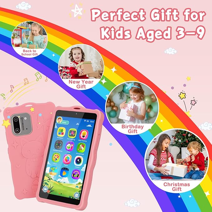 5.50" Touchscreen Kids Toys Smart Phone, Kids Phone with Games & Dual Camera, Toddler Toys Phone, Boys and Girls Learning Toy Phone for 3-9 Years Old (Pink)