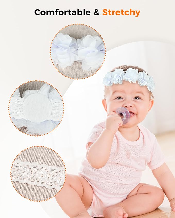 Fmeida Baby Girls Headbands for 4-24M | Soft Flower Crown (Fits 14.96"-18.89" Head)