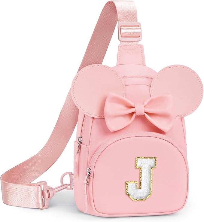 YOOLIFE Initial Crossbody Bag for Girls Kids, Small Sling Bag Fanny Pack for Little Girls Purse, Personalized Sling Bags Girl Belt Bags, Birthday Gifts for 2 3 4 5 6 7 8 Year Old Girl Kids, Pink (J)