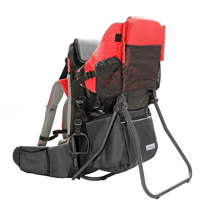 ClevrPlus Cross Country Baby Backpack Carrier, Red, Toddler Hiking Backpack with Comfortable Seat, Adjustable Straps & Belt, Foldable Frame Lightweight Large Capacity Child Carrier for Outdoor