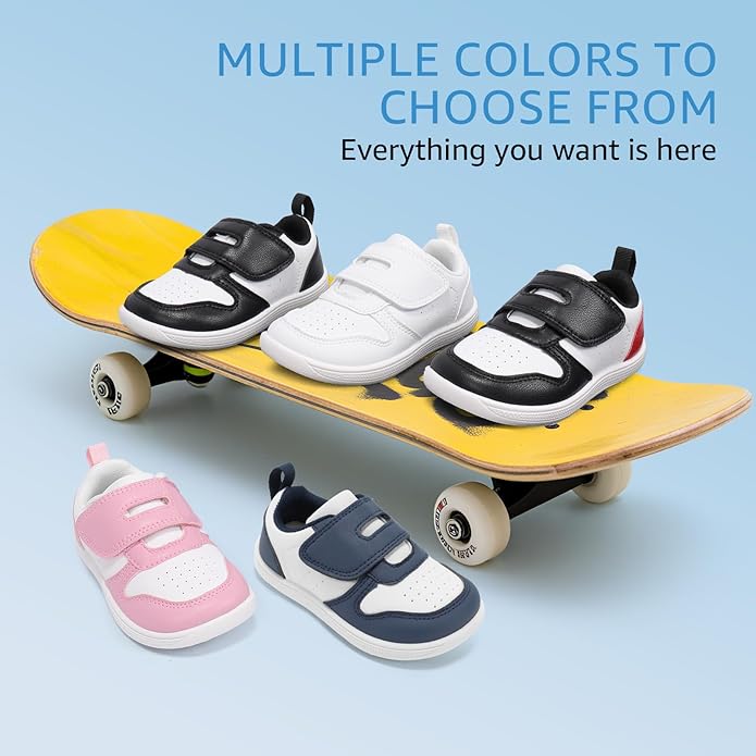Toddler Wide Toe Box Barefoot Shoes Boys Girls Sneakers Zero Drop Kid Tennis Running Shoes Lightweight Non-Slip Comfortable Leather First Walking Shoe Outdoor Activities School