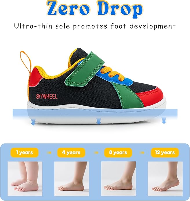SKYWHEEL Toddler Wide Toe Box Barefoot Shoes Boys Sneakers Kids Tennis Shoes Comfort Lightweight Zero Drop Walking Shoe for Indoor/Outdoor Play