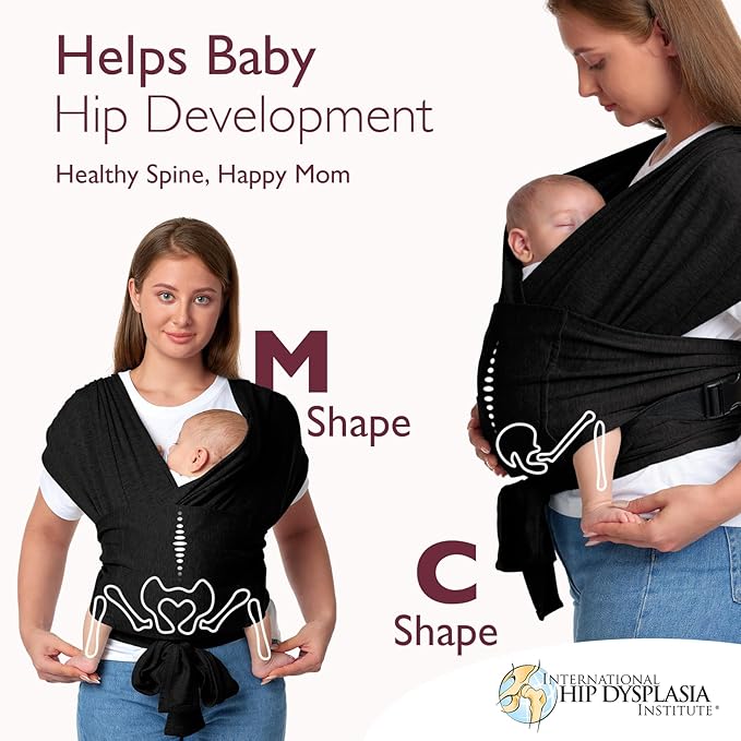 Momcozy Baby Wrap Carrier Skin-Friendly Fabric, Easy to Wear Baby Carrier Sling T-Shirt Design, Hands Free Baby Carriers Newborn to Toddler 8-35lbs, Adjustable Buckle Suit for Waist 30-47inch, Black