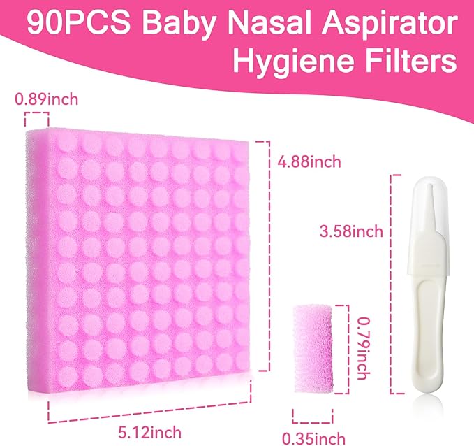 Replacement for NozeBot Electric Baby Nasal Aspirator Filters, 90Pcs Baby Nose Cleaner Hygiene Filters with Nose Cleaning Tweezer for Infants and Toddlers Boys Girls (Purple)