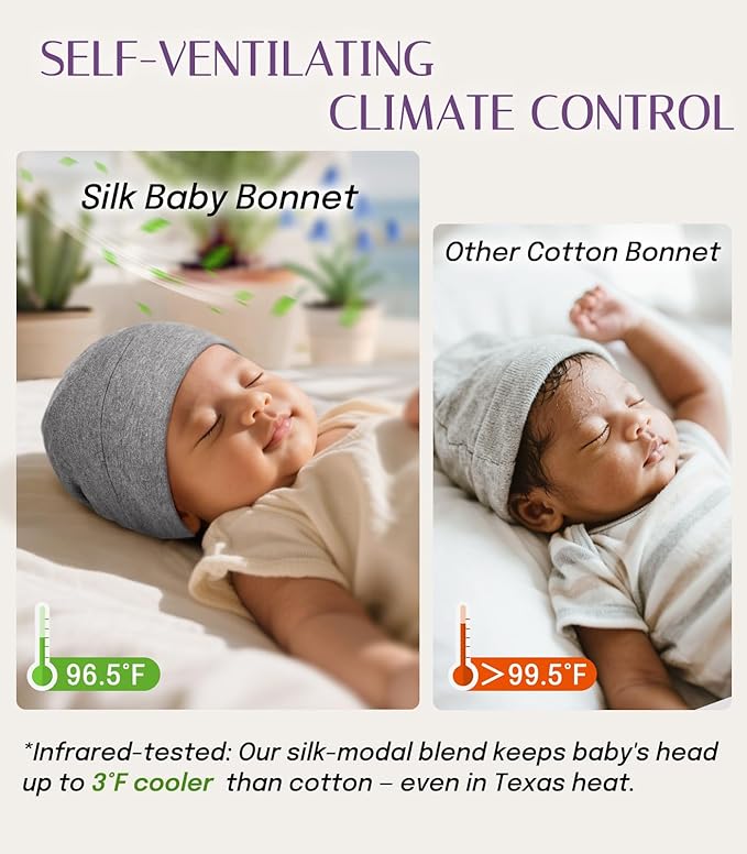 OLESILK Silk Baby Bonnet for 0-6 Months - 100% Mulberry Silk Toddler Hair Bonnet, Adjustable Night Cap for Sleeping