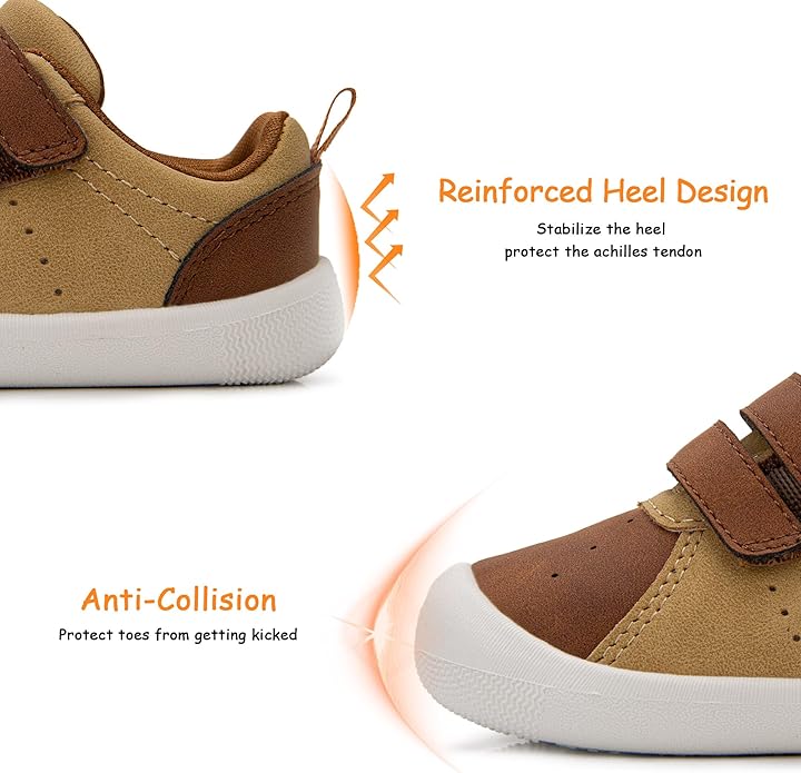 Baby Shoes Boys Girls First Walking Shoes Wide Toe Box Barefoot Zero Drop Infant Shoes Lightweight Nonslip Soft First Walkers PU Leather Toddler Sneakers for 6-24 Months