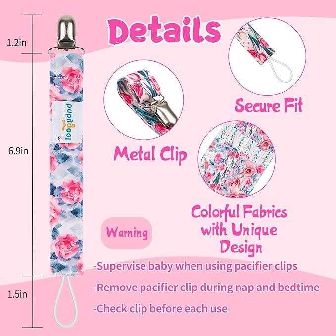 babygoal Baby Pacifier Clips, 6 Pack Pacifier Holder for Boys and Girls Fits Most Pacifiers and Binkies, 6MP16-B