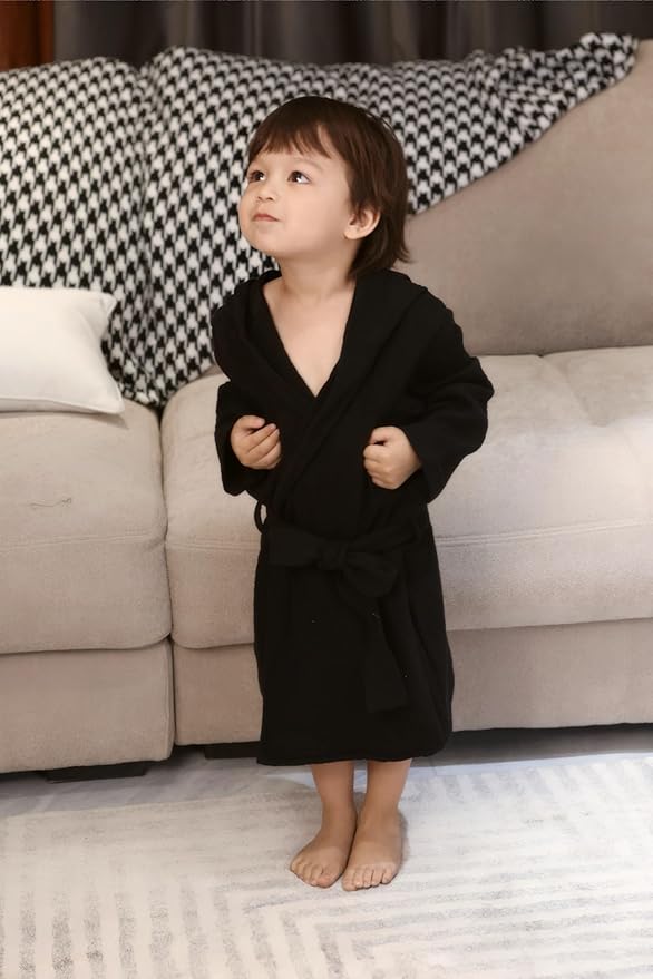 Organic Cotton Toddler Bathrobe, Soft and Breathable Baby Robe for Kid, Boy& Girl Hooded Robe Muslin
