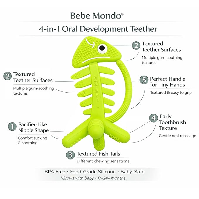 3 in 1 Infant Toys, Baby Teething Toys 3–6 6–12 Months, Teethers for Babies 0–3–6–12 Months for Teething Relief, Baby Gift, Baby Teether Toys, Silicone Sensory Toys, USA Patent Pending, Fish (Green)