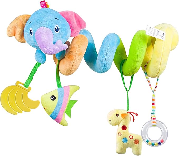Caterbee Baby Car Seat Toys, Activity Spiral pram Hanging Toys with Rattle for Infant (Elephant)