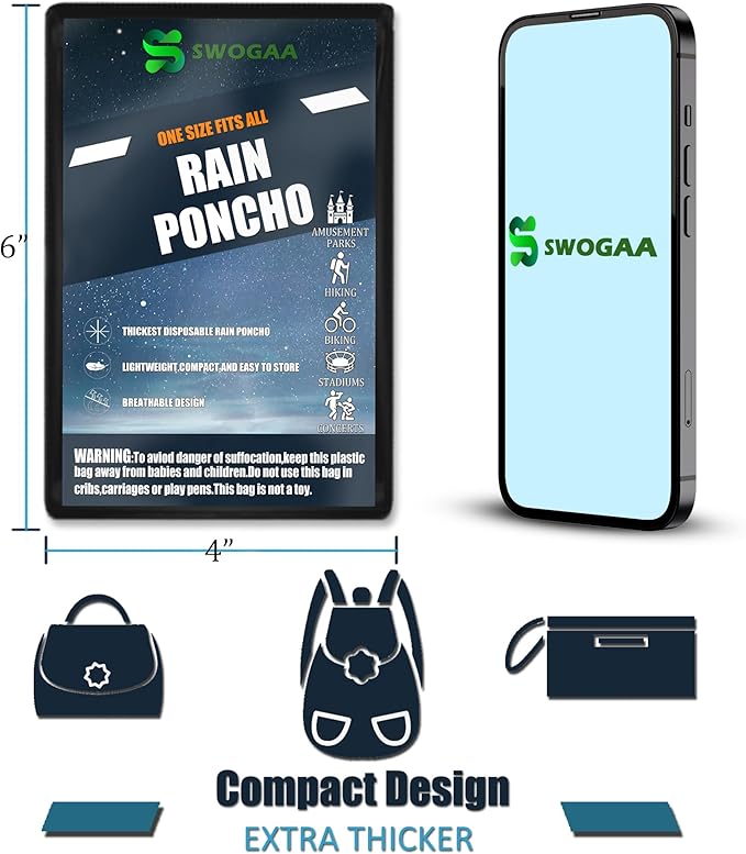 Disposable Rain Ponchos for Kids 6 Pack/Adults 10 and 6 Pack/Ponchos Family 6 Pack Extra Thicker Emergency Ponchos