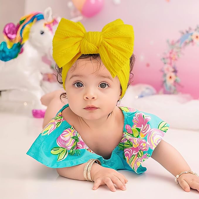 LemonSpace Handmade Baby Girls Headbands Soft Stretchy Nylon Hair Bands Hair Accessories with Bows for Newborn Baby Girls Infant Toddlers Kids(Yellow)