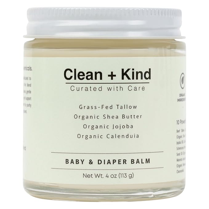 Organic Diaper Balm – 4 oz Baby Diaper Rash Cream – Soothes & Protects Sensitive Skin with Grass-Fed Tallow, Shea Butter, Jojoba & Calendula – Petroleum-Free, Organic Baby Balm