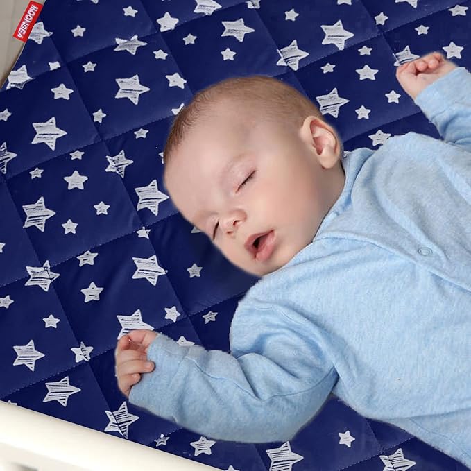 Pack and Play Sheets Fitted, Breathable Thick Playard Lovely Print Cover 39"×27"×5" Compatible with Graco Pack n Play, Navy Star