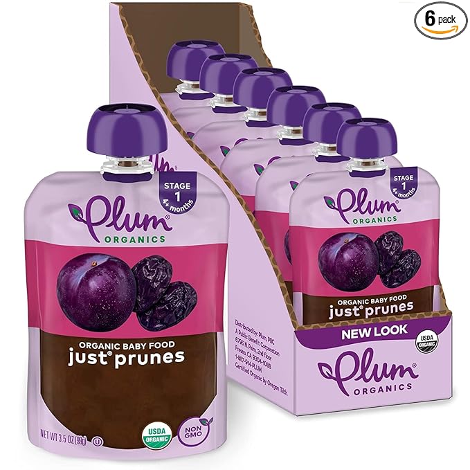 Plum Organics Stage 1 Organic Baby Food - Just Prunes - 3.5 oz Pouch (Pack of 6) - Organic Baby Food Pouch