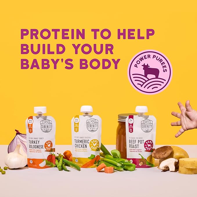 Serenity Kids 7+ Months Bone Broth Baby Food Pouches - Organic Veggies & Meat Blends for Toddler Food - High-Protein Savory Puree for Toddler Meals - No Added Sugar Baby Snacks - 3.5 Oz, 6 Pack