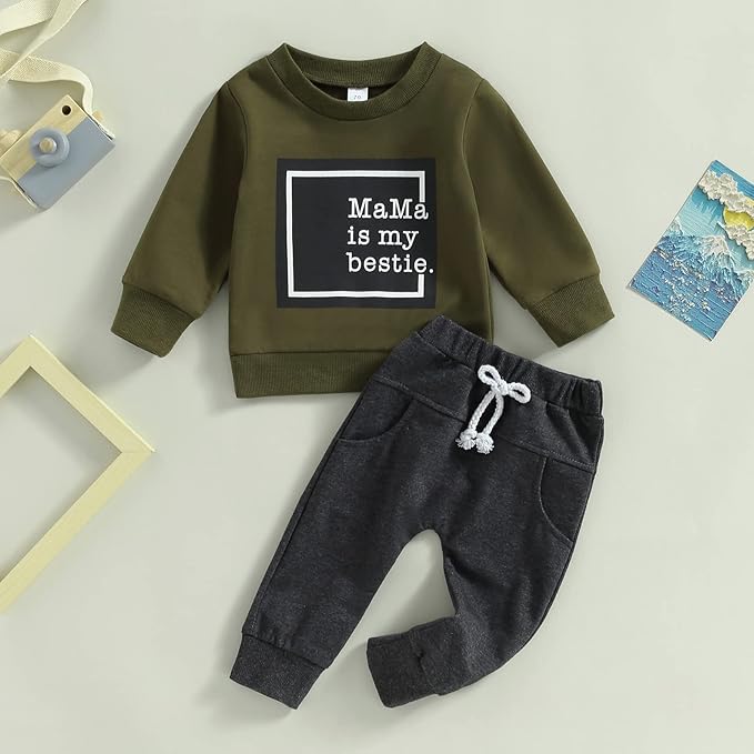 Baby Boy Fall Clothes Set Long Sleeve Crewneck Sweatshirts Pants Cute Infant Newborn Outfits 6 12 18 24 Months 2T