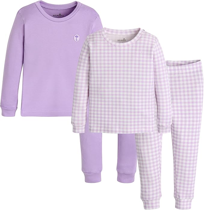 moimoln Baby Toddler Pajama Set Snug-Fit Cotton Modal Sleepwear, Leopard, Check & Solid Mix (6M-8Y, 1/2 Pack)