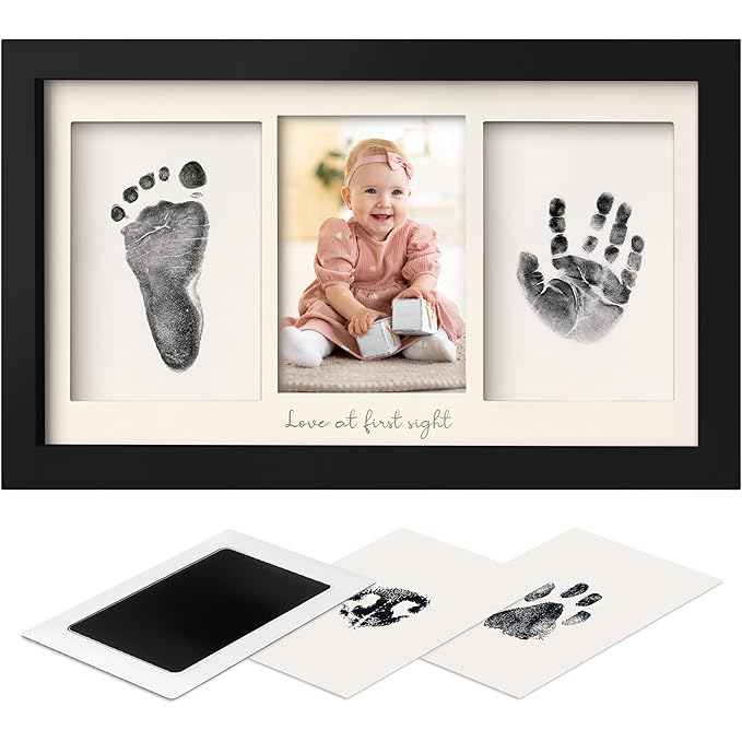 Inkless Hand and Footprint Kit, Boy, Girl, Newborn Keepsake - No Mess Ink Pad for Baby Handprint, Clean Touch Paw Print Kit for Dog Picture Frame, Personalized Baby Christmas Shower Gifts (Onyx Black)