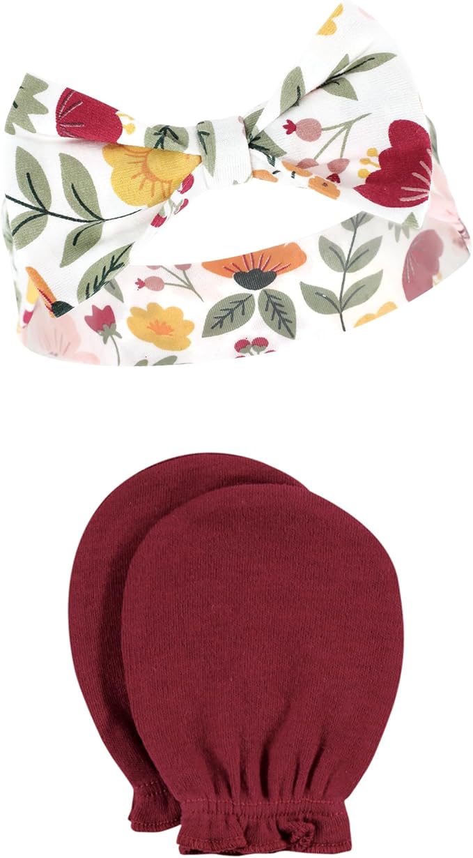 Hudson Baby baby-girls Cotton Headband and Scratch Mitten Set