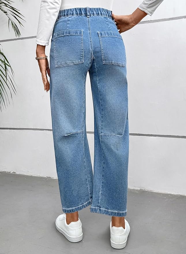 BLENCOT Women's Maternity Jeans Elastic Hight Waist Stretch Barrel Jeans Wide Leg Side Panel Pregnancy Denim Pants