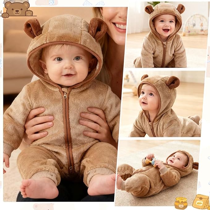 Fairy Baby Newborn Baby Bear Outfit Suit Thin Fleece Jumpsuit Romper Hooded Winter Clothes Snowsuit Coat Infant Girls Boys